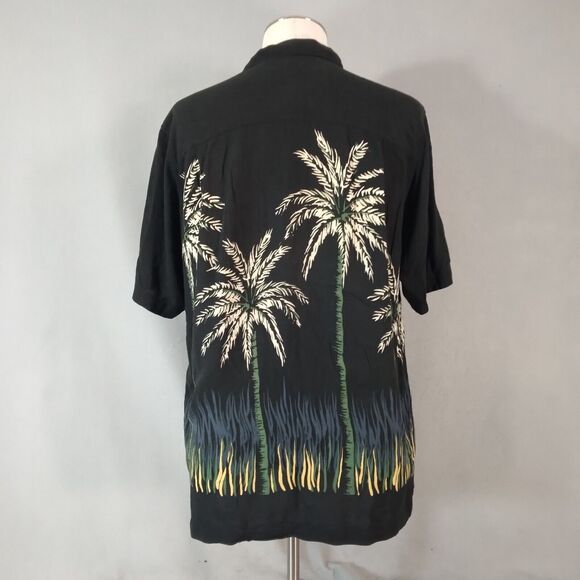 Cherokee Waikiki Hawaiian shirt men's medium black short sleeve floral - Picture 8 of 11